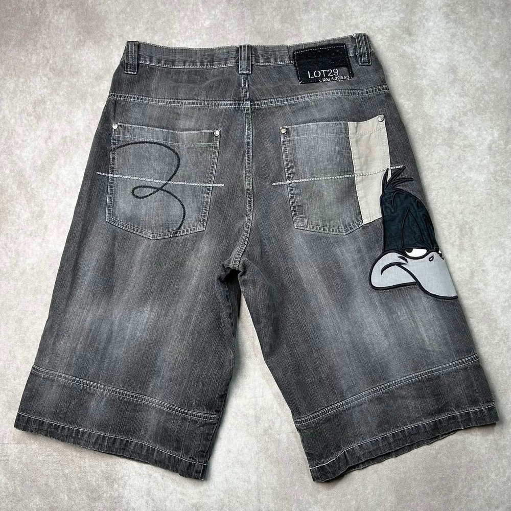 Lot29 Mens Daffy Duck Baggy Denim Shorts Sz 34 Gray Faded Y2K Vintage